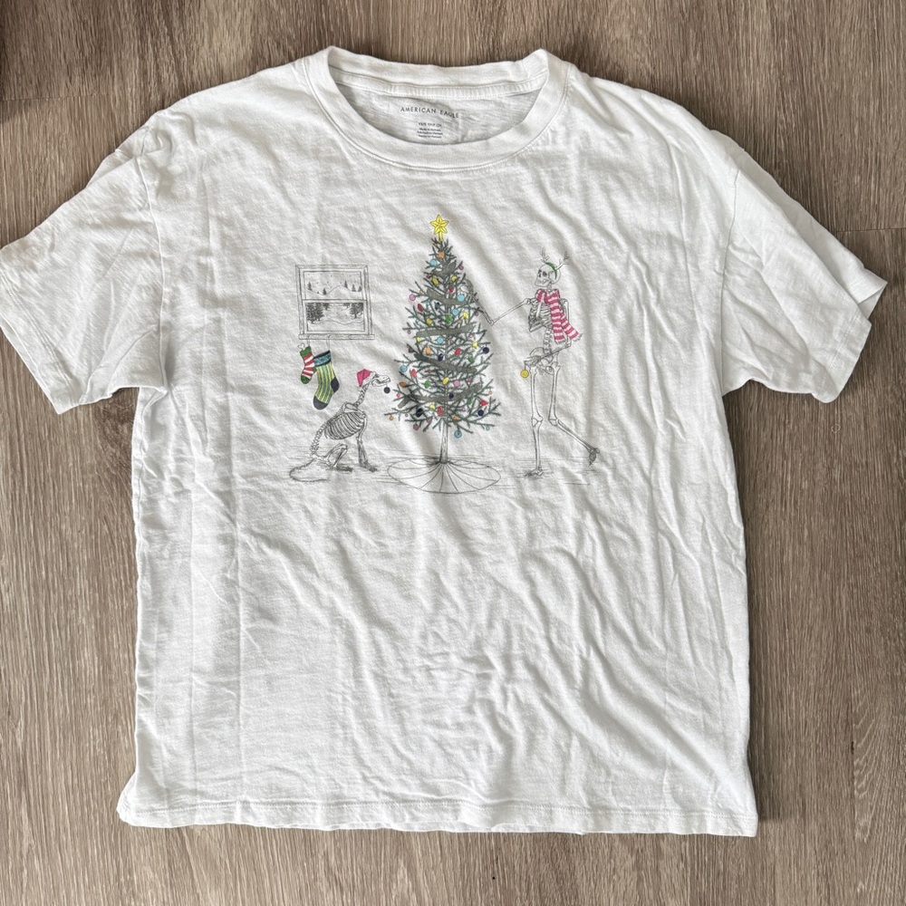 Anerican Eagle Oversized Skeleton Mr Bones Christmas Tee
